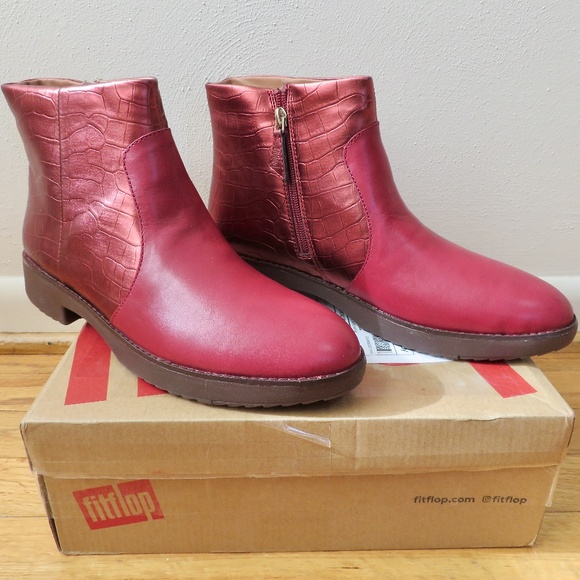 New Fitflop Mara Ankle Boots Booties w Original Box Red Metallic Croc 9 41 - Picture 1 of 7